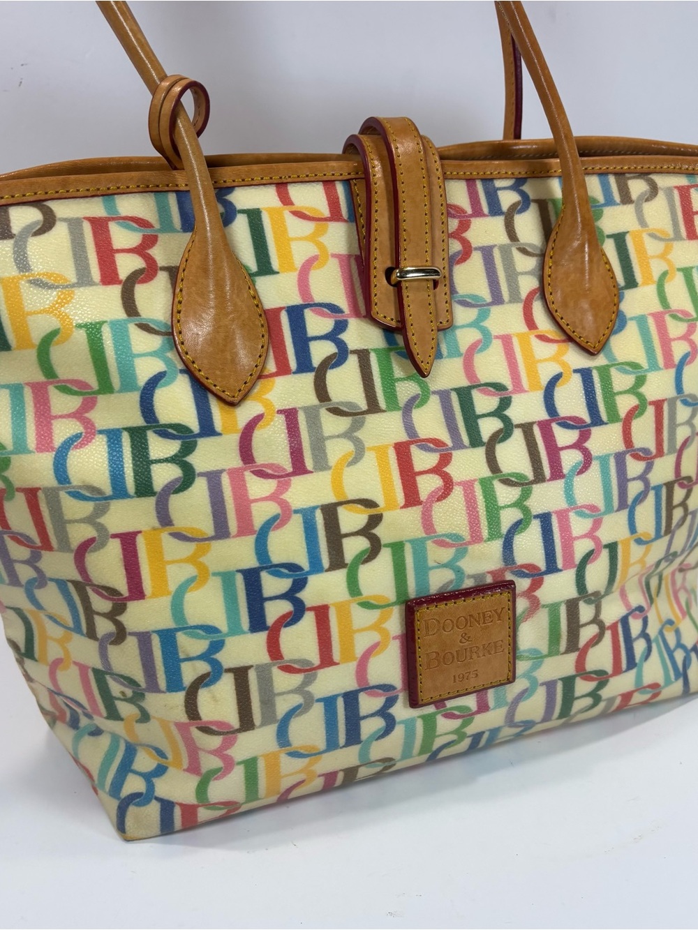 Vintage Dooney & Bourke 1975 Rainbow Monogram Tote Shoulder Bag Y2K Colorful EUC